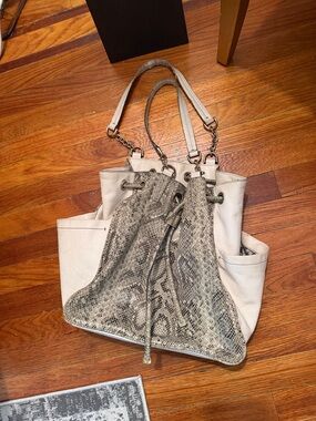 Diane Von Furstenberg Neutral Snake-Print Drawstring Tote